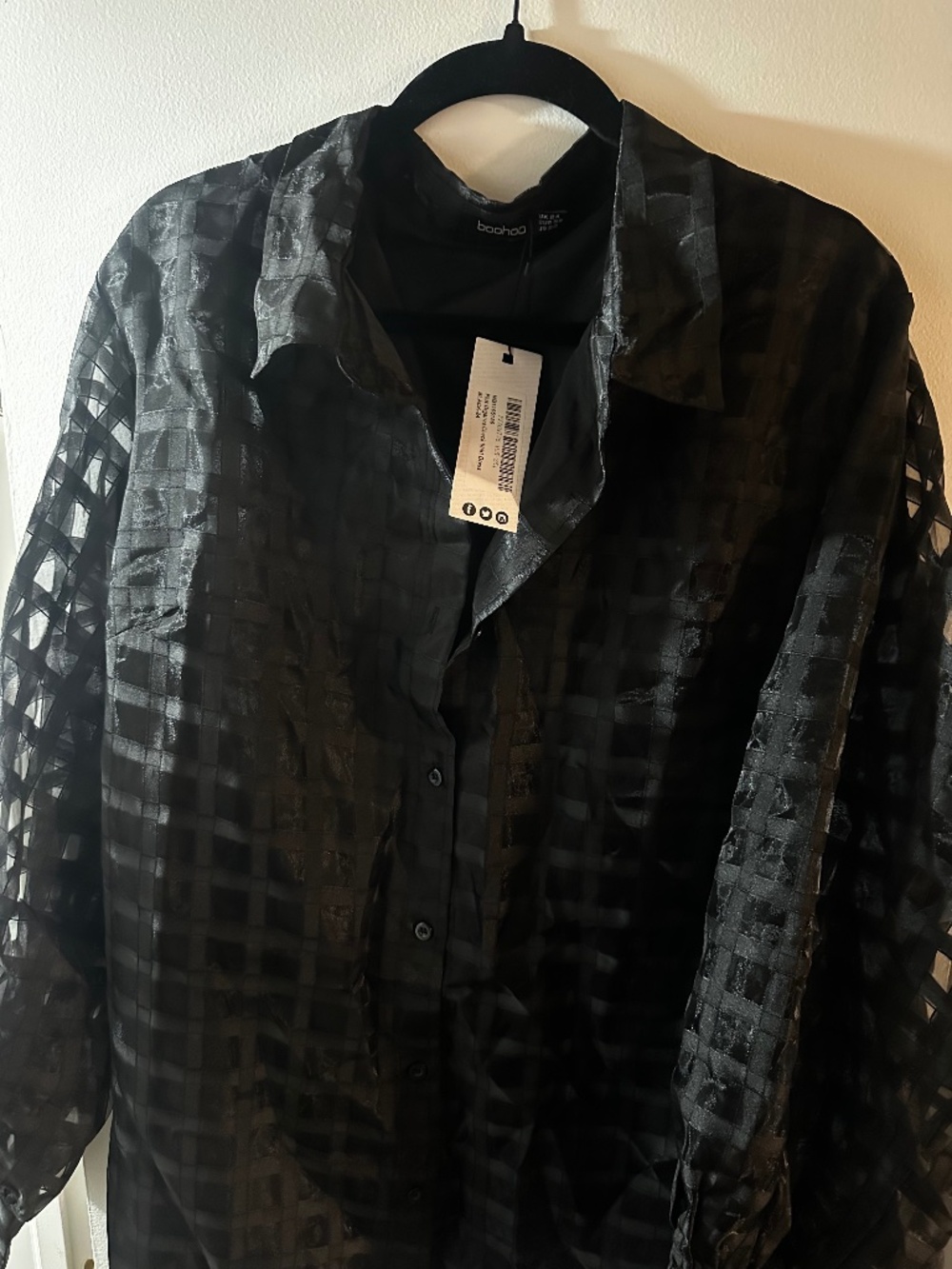 Black checkered oversized shirt dress
